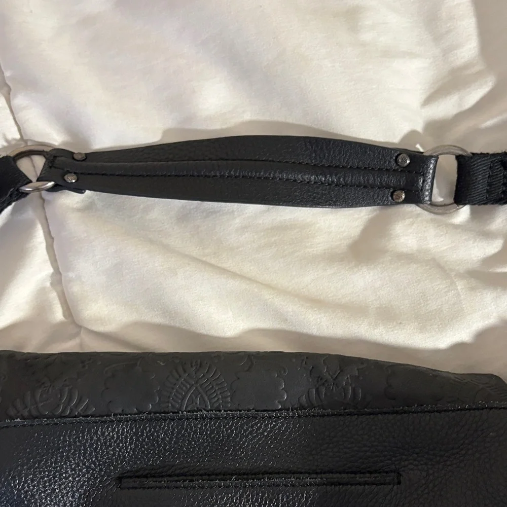 The Sak Black Hobo Floral Embossed Leather Crossbody Purse - Picture 9 of 10